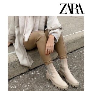 ZARA Beige Lug Sole Leather Chelsea Boots 39 (8) Nude